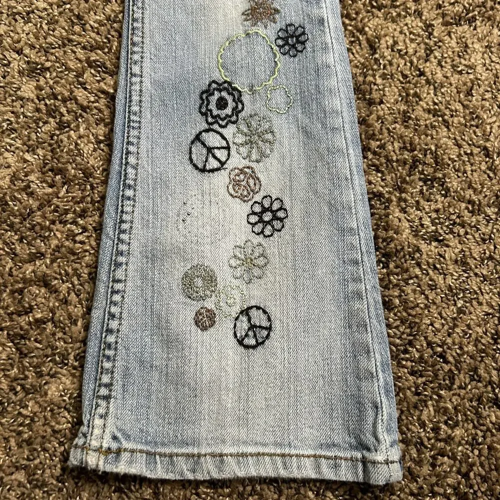 Vintage Y2K Girls Sz 8 Mudd Baby Flare Hippie Peace Sign Flare Jeans - Picture 11 of 16